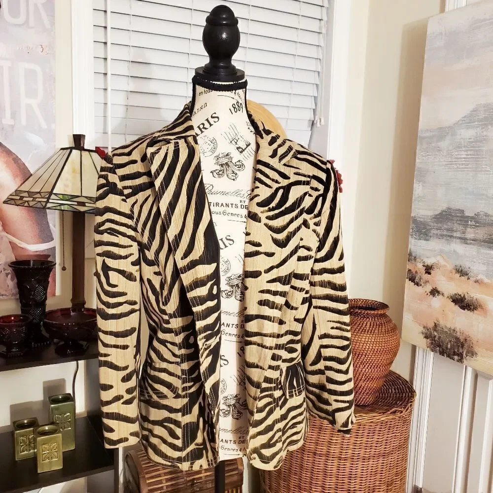 Vintage Josephine Chaus Zebra Print Blazer Sz 12